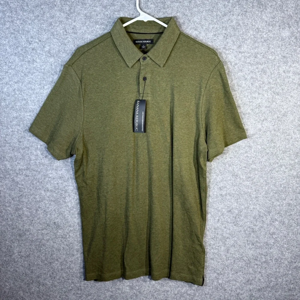 Banana Republic Luxe Touch Performance Polo Olive Green Short Sleeve‎ Men's L